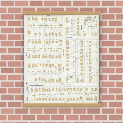 Old map wall art mockup — magnetic wood frame on brick wall — Sanborn Fire Insurance Map from Moberly, Randolph County, Missouri (1899), Sheet #0006