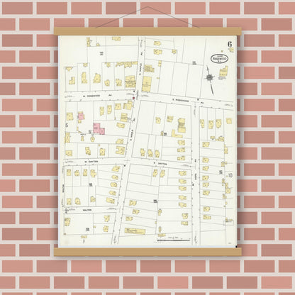 Old map wall art mockup — magnetic wood frame on brick wall — Sanborn Fire Insurance Map from Ridgewood, Bergen County, New Jersey (1911), Sheet #0006
