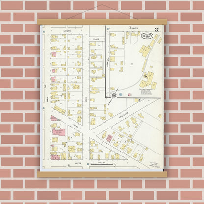 Old map wall art mockup — magnetic wood frame on brick wall — Sanborn Fire Insurance Map from Degraff, Logan County, Ohio (1915), Sheet #0003