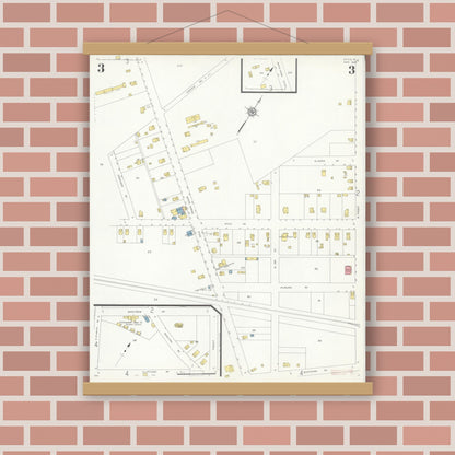 Old map wall art mockup — magnetic wood frame on brick wall — Sanborn Fire Insurance Map from Atco, Camden County, New Jersey (1933), Sheet #0003