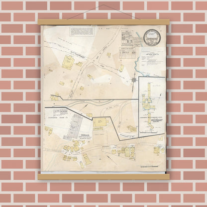 Old map wall art mockup — magnetic wood frame on brick wall — Sanborn Fire Insurance Map from Laupahoehoe, Hawaii County, Hawaii (1956), Sheet #0001