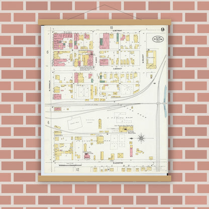 Old map wall art mockup — magnetic wood frame on brick wall — Sanborn Fire Insurance Map from Kenton, Hardin County, Ohio (1902), Sheet #0009