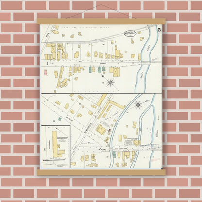 Old map wall art mockup — magnetic wood frame on brick wall — Sanborn Fire Insurance Map from Wellsville, Allegany County, New York (1903), Sheet #0005