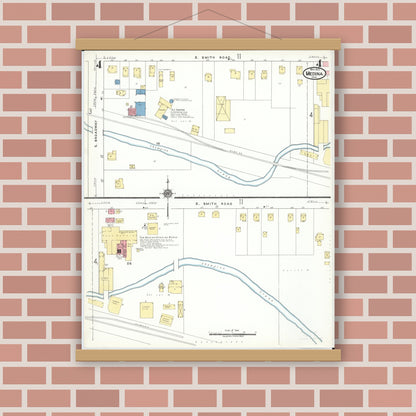 Old map wall art mockup — magnetic wood frame on brick wall — Sanborn Fire Insurance Map from Medina, Medina County, Ohio (1923), Sheet #0004