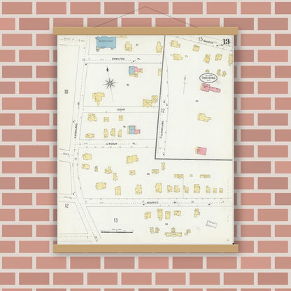 Old map wall art mockup — magnetic wood frame on brick wall — Sanborn Fire Insurance Map from Ossining, Westchester County, New York (1903), Sheet #0013