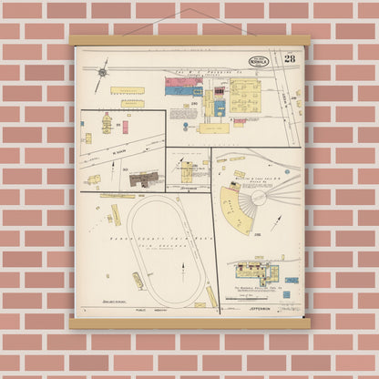 Old map wall art mockup — magnetic wood frame on brick wall — Sanborn Fire Insurance Map from Norwalk, Huron County, Ohio (1922), Sheet #0028