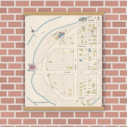 Old map wall art mockup — magnetic wood frame on brick wall — Sanborn Fire Insurance Map from Crookston, Polk County, Minnesota (1922), Sheet #0007