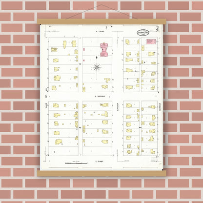Old map wall art mockup — magnetic wood frame on brick wall — Sanborn Fire Insurance Map from Storm Lake, Buena Vista County, Iowa (1909), Sheet #0004