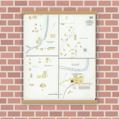 Old map wall art mockup — magnetic wood frame on brick wall — Sanborn Fire Insurance Map from Red Jacket, Houghton County, Michigan (1900), Sheet #0028