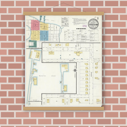 Old map wall art mockup — magnetic wood frame on brick wall — Sanborn Fire Insurance Map from Bradentown, Manatee County, Florida (1911) - Complete Map Set
