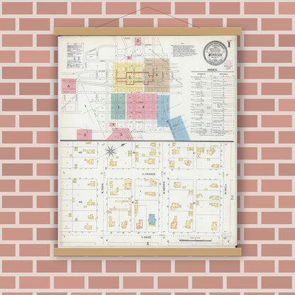 Old map wall art mockup — magnetic wood frame on brick wall — Sanborn Fire Insurance Map from Morrison, Whiteside County, Illinois (1903) - Complete Map Set