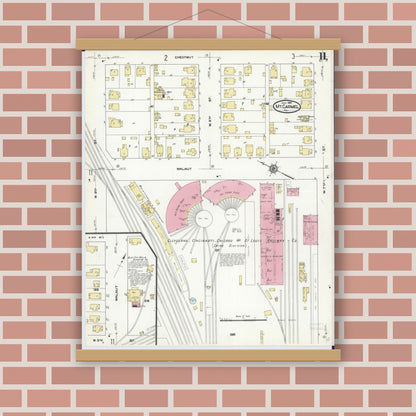 Old map wall art mockup — magnetic wood frame on brick wall — Sanborn Fire Insurance Map from Mount Carmel, Wabash County, Illinois (1910), Sheet #0011