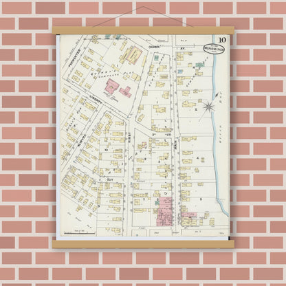 Old map wall art mockup — magnetic wood frame on brick wall — Sanborn Fire Insurance Map from Menominee, Menominee County, Michigan (1890), Sheet #0010