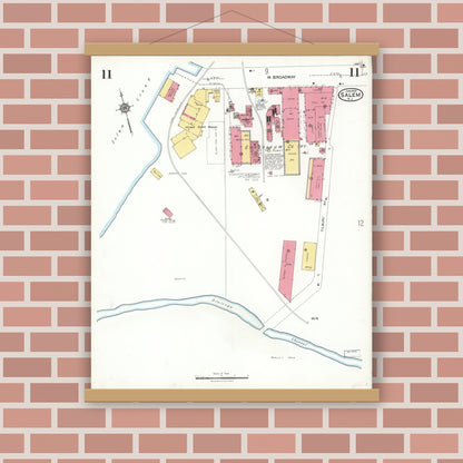 Old map wall art mockup — magnetic wood frame on brick wall — Sanborn Fire Insurance Map from Salem, Salem County, New Jersey (1923), Sheet #0011