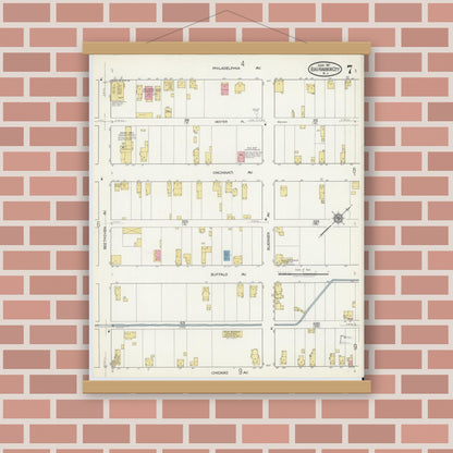 Old map wall art mockup — magnetic wood frame on brick wall — Sanborn Fire Insurance Map from Egg Harbor City, Atlantic County, New Jersey (1917), Sheet #0007