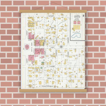 Old map wall art mockup — magnetic wood frame on brick wall — Sanborn Fire Insurance Map from Marion, Williamson County, Illinois (1900), Sheet #0005
