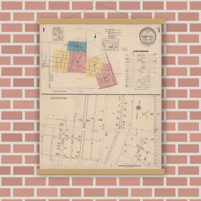 Old map wall art mockup — magnetic wood frame on brick wall — Sanborn Fire Insurance Map from Camp Hill, Cumberland County, Pennsylvania (1923) - Complete Map Set