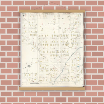Old map wall art mockup — magnetic wood frame on brick wall — Sanborn Fire Insurance Map from Silsbee, Hardin County, Texas (1942), Sheet #0006