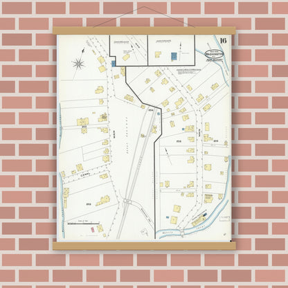 Old map wall art mockup — magnetic wood frame on brick wall — Sanborn Fire Insurance Map from Washington, Warren County, New Jersey (1909), Sheet #0016