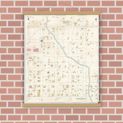 Old map wall art mockup — magnetic wood frame on brick wall — Sanborn Fire Insurance Map from Goliad, Goliad County, Texas (1944), Sheet #0004