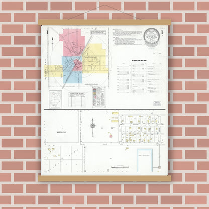 Old map wall art mockup — magnetic wood frame on brick wall — Sanborn Fire Insurance Map from Weston, Wood County, Ohio (1948) - Complete Map Set