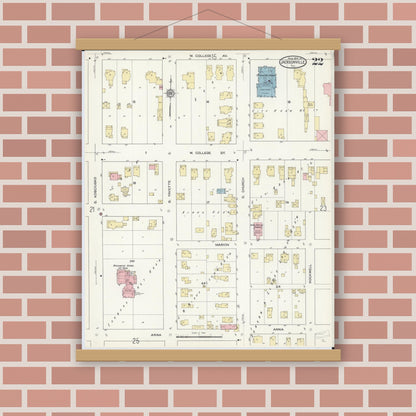 Old map wall art mockup — magnetic wood frame on brick wall — Sanborn Fire Insurance Map from Jacksonville, Morgan County, Illinois (1914), Sheet #0022