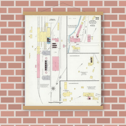 Old map wall art mockup — magnetic wood frame on brick wall — Sanborn Fire Insurance Map from Dover, Morris County, New Jersey (1909), Sheet #0022