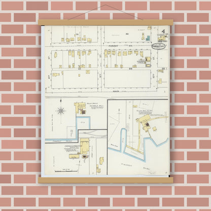 Old map wall art mockup — magnetic wood frame on brick wall — Sanborn Fire Insurance Map from Frankfort, Benzie County, Michigan (1893), Sheet #0004
