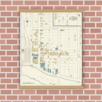 Old map wall art mockup — magnetic wood frame on brick wall — Sanborn Fire Insurance Map from Fort Lauderdale, Broward County, Florida (1912), Sheet #0003