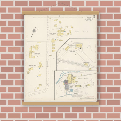 Old map wall art mockup — magnetic wood frame on brick wall — Sanborn Fire Insurance Map from Honomu, Hawaii County, Hawaii (1914), Sheet #0002
