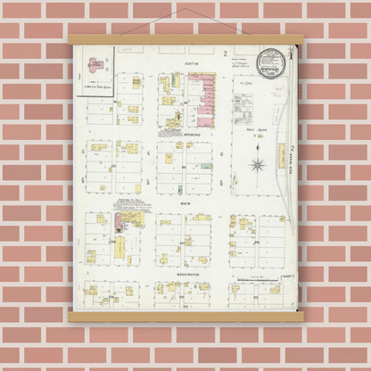 Old map wall art mockup — magnetic wood frame on brick wall — Sanborn Fire Insurance Map from Hempstead, Waller County, Texas (1896) - Complete Map Set