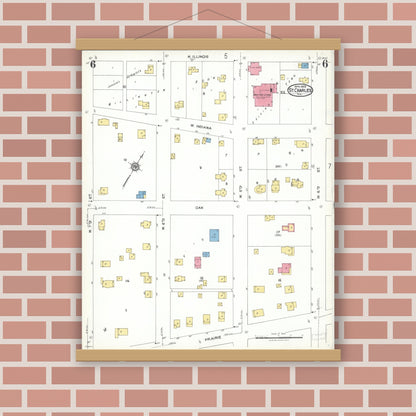 Old map wall art mockup — magnetic wood frame on brick wall — Sanborn Fire Insurance Map from Saint Charles, Kane County, Illinois (1923), Sheet #0006