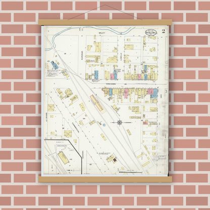 Old map wall art mockup — magnetic wood frame on brick wall — Sanborn Fire Insurance Map from Boscobel, Grant County, Wisconsin (1912), Sheet #0002