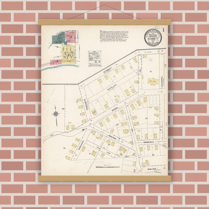 Old map wall art mockup — magnetic wood frame on brick wall — Sanborn Fire Insurance Map from Kennett, Shasta County, California (1912) - Complete Map Set