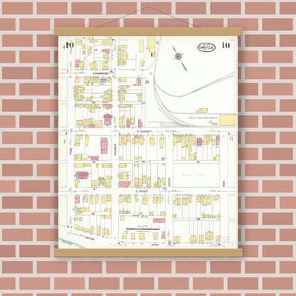 Old map wall art mockup — magnetic wood frame on brick wall — Sanborn Fire Insurance Map from Danville, Montour County, Pennsylvania (1923), Sheet #0010