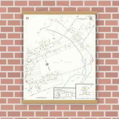 Old map wall art mockup — magnetic wood frame on brick wall — Sanborn Fire Insurance Map from Easthampton, Suffolk County, New York (1936), Sheet #0011