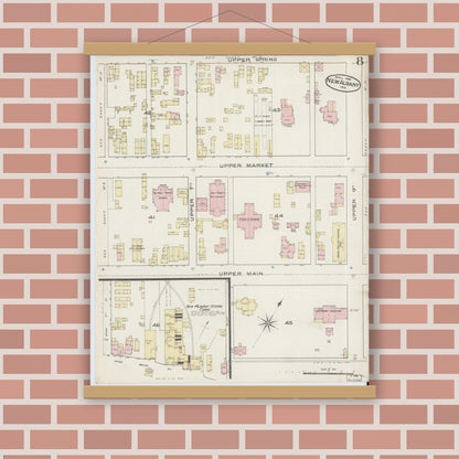 Old map wall art mockup — magnetic wood frame on brick wall — Sanborn Fire Insurance Map from New Albany, Floyd County, Indiana (1886), Sheet #0008
