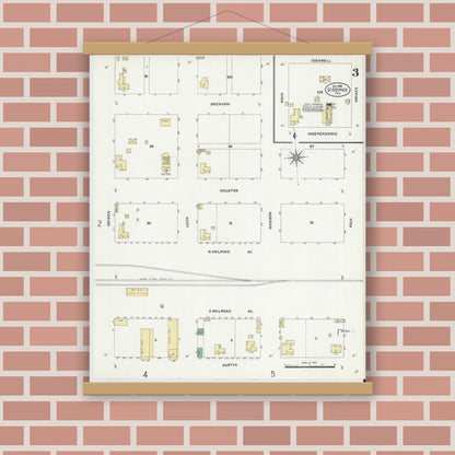 Old map wall art mockup — magnetic wood frame on brick wall — Sanborn Fire Insurance Map from Giddings, Lee County, Texas (1906), Sheet #0003