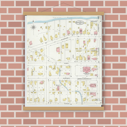 Old map wall art mockup — magnetic wood frame on brick wall — Sanborn Fire Insurance Map from Wapakoneta, Auglaize County, Ohio (1899), Sheet #0002