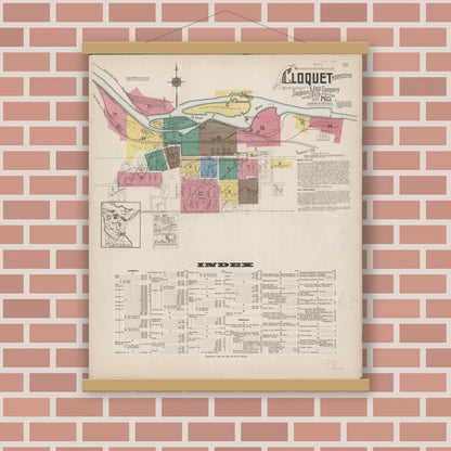 Old map wall art mockup — magnetic wood frame on brick wall — Sanborn Fire Insurance Map from Cloquet, Carlton County, Minnesota (1922) - Complete Map Set
