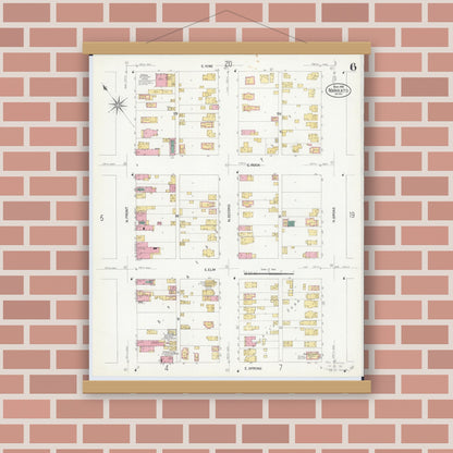 Old map wall art mockup — magnetic wood frame on brick wall — Sanborn Fire Insurance Map from Mankato, Blue Earth County, Minnesota (1908), Sheet #0006