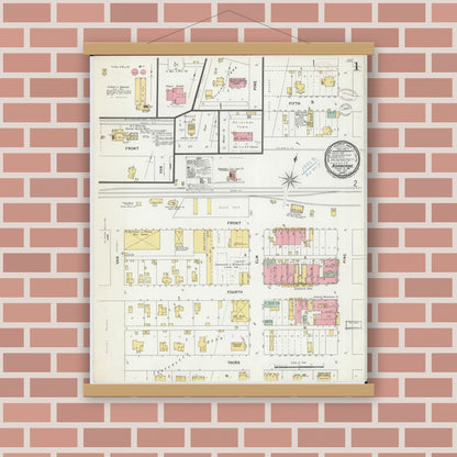Old map wall art mockup — magnetic wood frame on brick wall — Sanborn Fire Insurance Map from Norborne, Carroll County, Missouri (1899), Sheet #0001