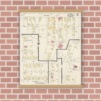 Old map wall art mockup — magnetic wood frame on brick wall — Sanborn Fire Insurance Map from Mount Sterling, Madison County, Ohio (1922), Sheet #0002