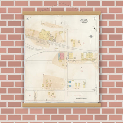 Old map wall art mockup — magnetic wood frame on brick wall — Sanborn Fire Insurance Map from Palmetto, Manatee County, Florida (1944), Sheet #0004