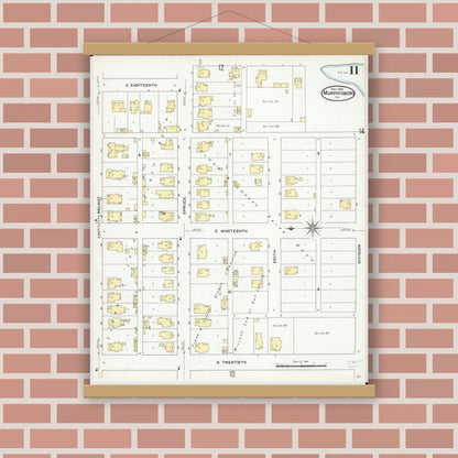 Old map wall art mockup — magnetic wood frame on brick wall — Sanborn Fire Insurance Map from Murphysboro, Jackson County, Illinois (1909), Sheet #0011