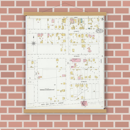 Old map wall art mockup — magnetic wood frame on brick wall — Sanborn Fire Insurance Map from O'Fallon, Saint Clair County, Illinois (1906), Sheet #0005