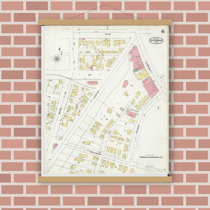 Old map wall art mockup — magnetic wood frame on brick wall — Sanborn Fire Insurance Map from Benton Harbor, Berrien County, Michigan (1905), Sheet #0006