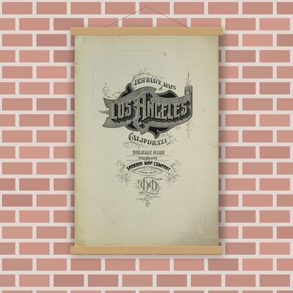 Old map wall art mockup — magnetic wood frame on brick wall — Sanborn Fire Insurance Map from Los Angeles, Los Angeles County, California (1919), Sheet #0001