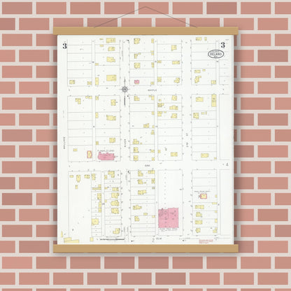 Old map wall art mockup — magnetic wood frame on brick wall — Sanborn Fire Insurance Map from Delano, Wright County, Minnesota (1930), Sheet #0003