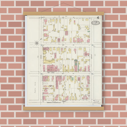 Old map wall art mockup — magnetic wood frame on brick wall — Sanborn Fire Insurance Map from Gallipolis, Gallia County, Ohio (1895), Sheet #0004